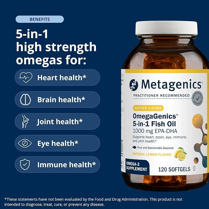 Metagenics OmegaGenics Omega-3 Fish Oil 1000mg EPA DHA, 120 Softgels Metagenics