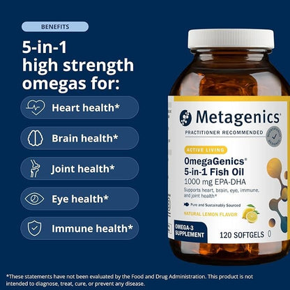 Metagenics OmegaGenics Omega-3 Fish Oil 1000mg EPA DHA, 120 Softgels Metagenics