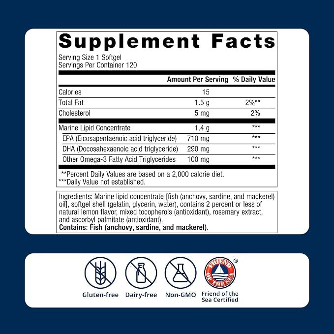 Metagenics OmegaGenics Omega-3 Fish Oil 1000mg EPA DHA, 120 Softgels Metagenics