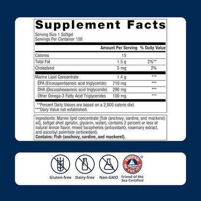 Metagenics OmegaGenics Omega-3 Fish Oil 1000mg EPA DHA, 120 Softgels Metagenics
